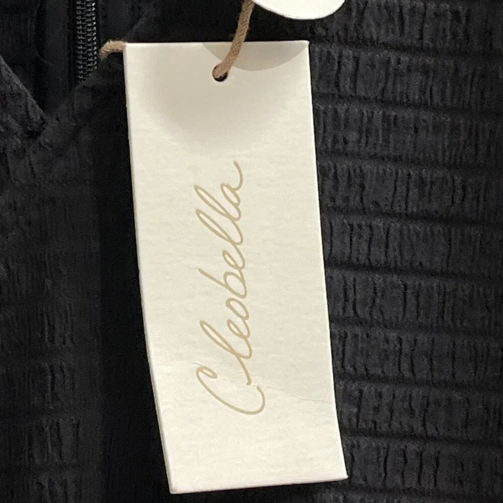 Cleobella Brigitta Mini Dress Black Surplice Fitted Ruffle Puff Sleeve Size S‎